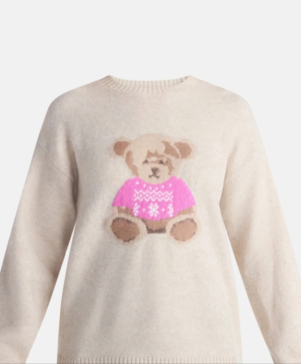 No Boundaries Fashion Icon Sweater Mid weight Oatmeal Heather Bear